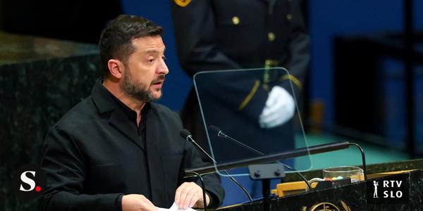 Volodimir Zelenski med nastopom v Generalni skupščini ZN. Foto: Reuters